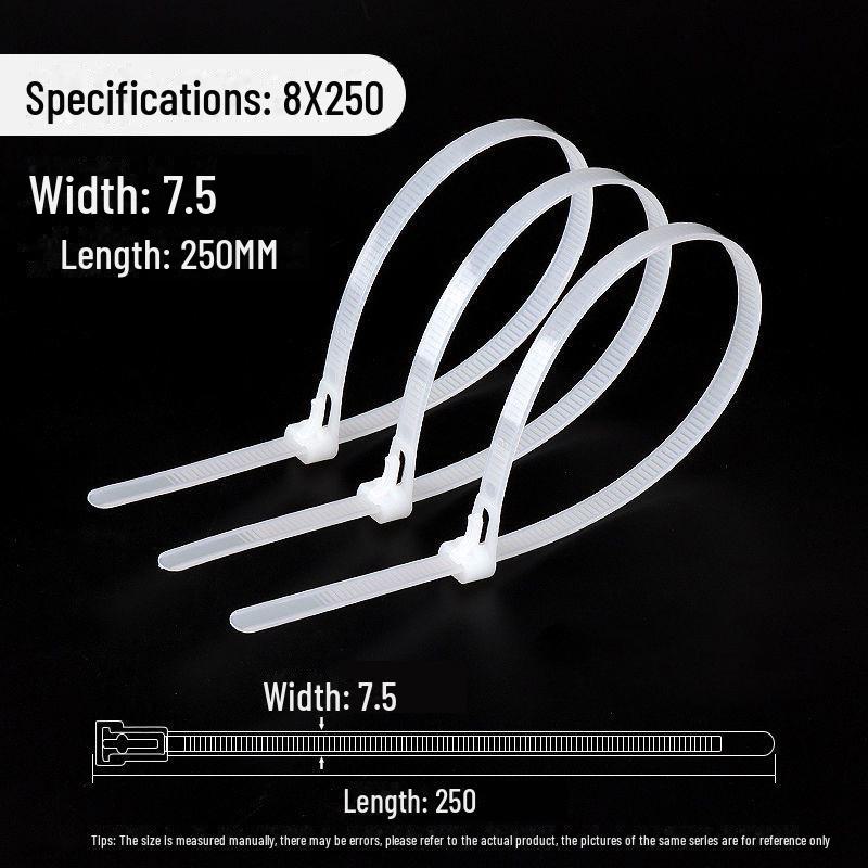 Reusable Nylon Cable Tie with Releasable Buckle - Black & White