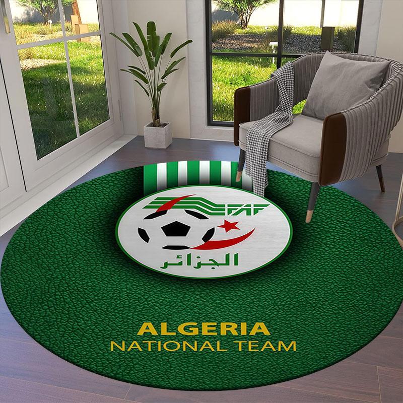 Algeria National Football Team Round Area Rug,Carpet Rug for Living Room Bedroom Sofa Playroom Decor,Non-slip Floor Mat