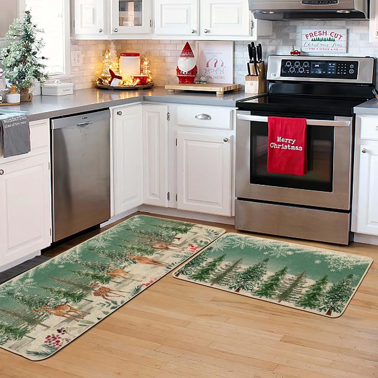 

2pcs Christmas Atmosphere Floor Mat Non-slip Stain-resistant Bathroom Mat Kitchen Rug for Holiday Home Decoration 2pc 40x60and40x120cm