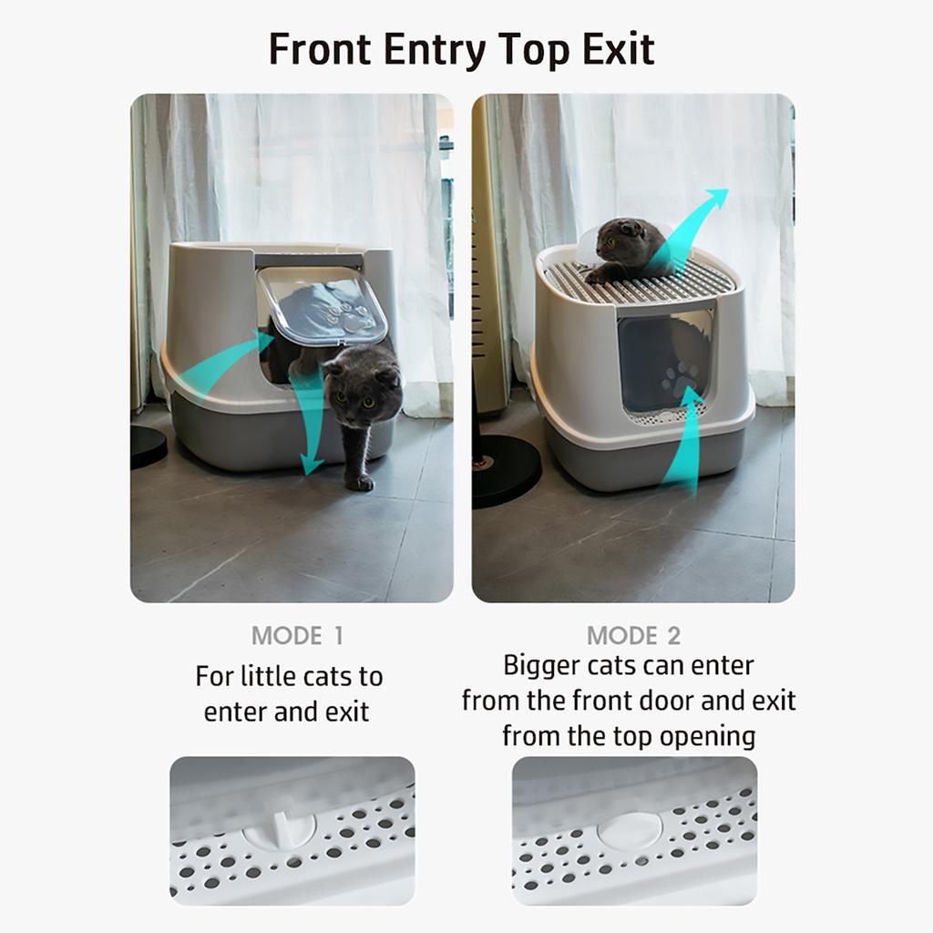 Large Fully Enclosed Cat Litter Box Front Entry Top Exit Cat Potty Toilet with Lid Litter Scoop