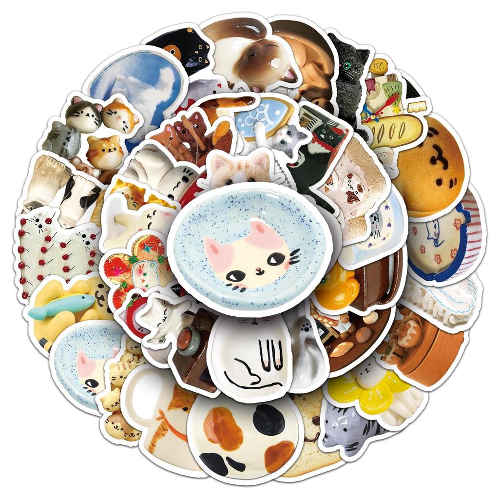 50 Kawaii Cat Stickers - Cute Animal Graffiti for Tablets, Water Bottles, and Journals