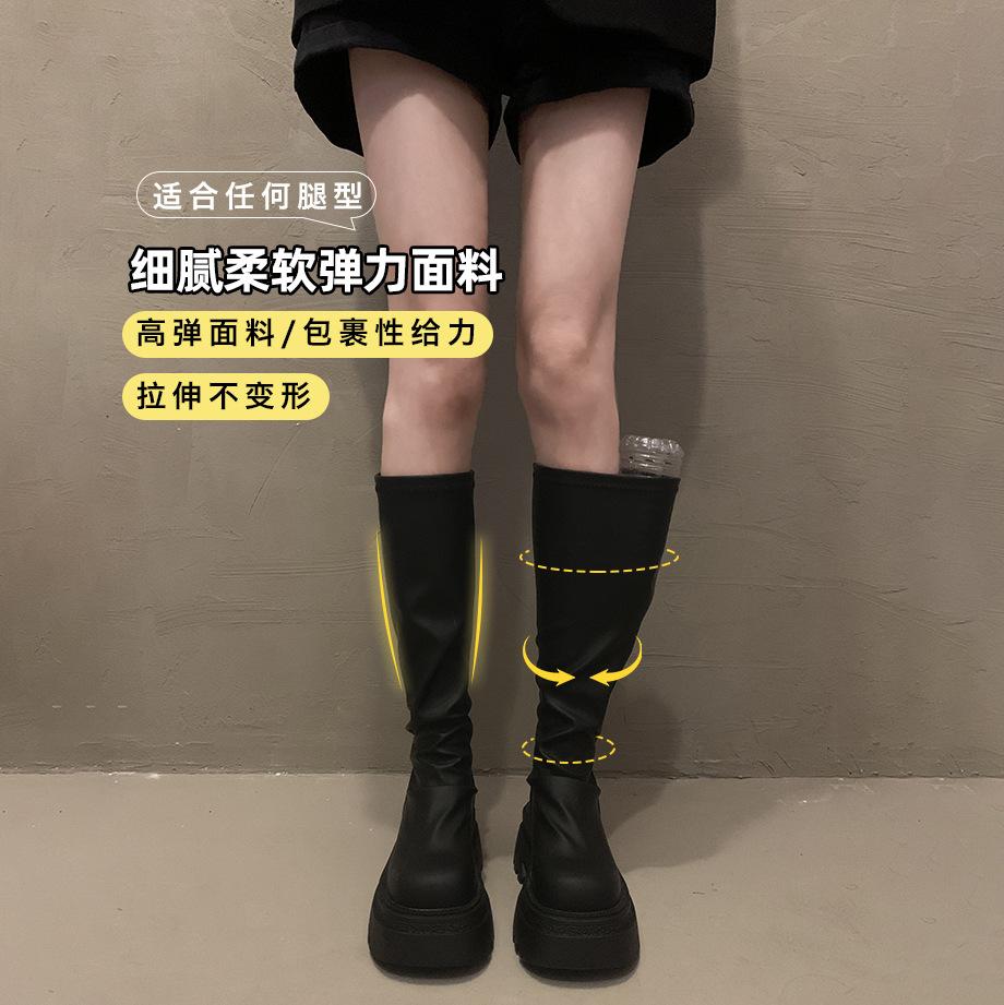 Boots Women's Autumn and Winter Boots 2025 New Popular Black Thick-soled Tall Skinny Boots Women's Boots Stacking Boots