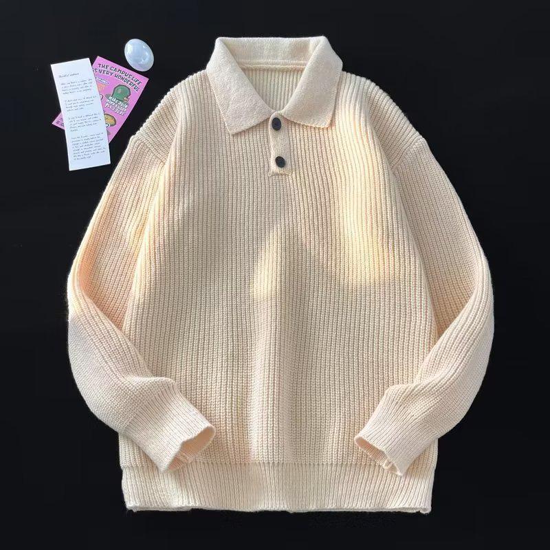 Men's Korean & Japanese Style Thickened Lapel Sweater - Trendy Winter Knitwear with a Relaxed Fit