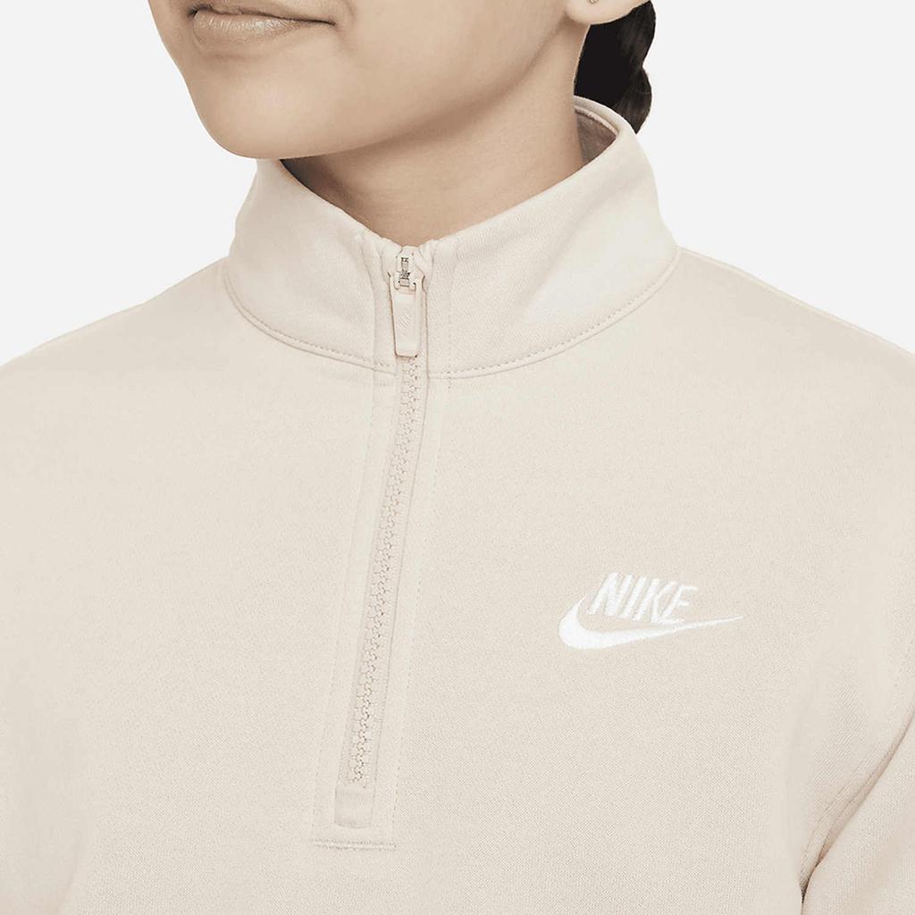Nike Sportswear Club Fleece Logo Embroidered Half-Zip Stand Collar Sweatshirt Kids Tops Milk-White FD2930-126