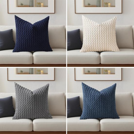 4Pcs Corduroy Throw Pillow Cover 3D Texture Plush Pillow Case Solid Color Cushion Cover