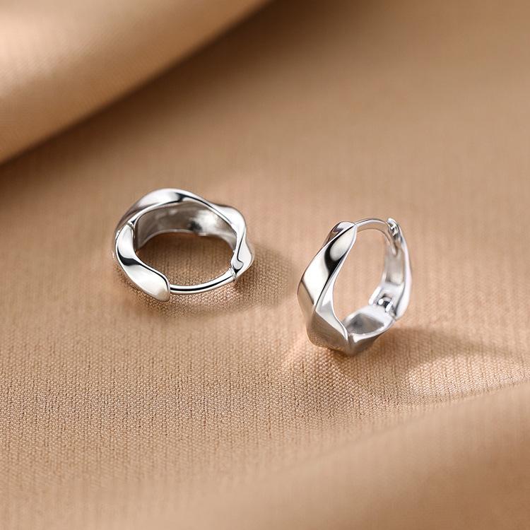 Real 925 Silver Trendy Personality Hoop Earrings for Charm Women Minimalist Fine Jewelry Geometric Accessories