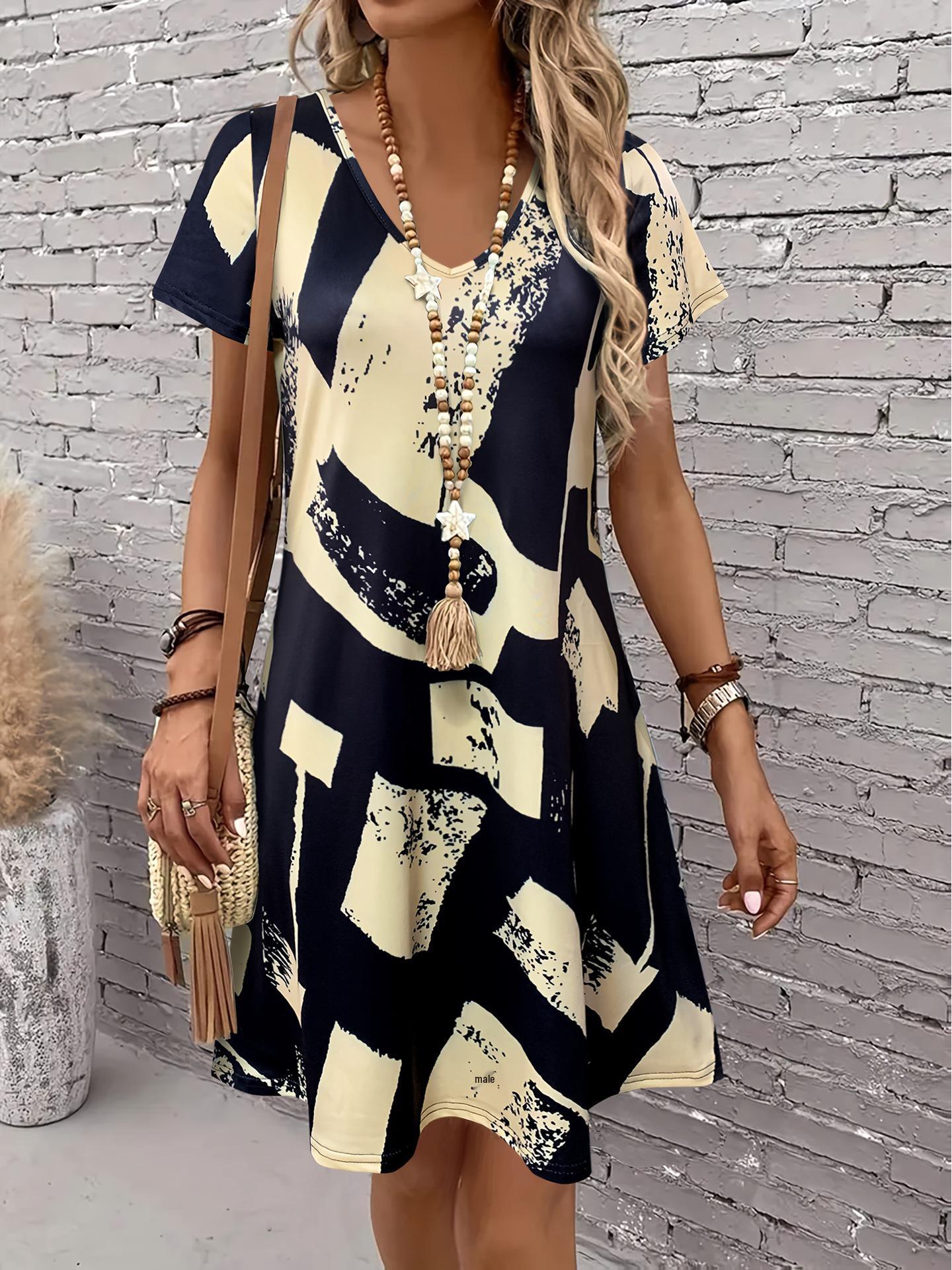 Women s Floral Print T-shirt Dress - Spring/Summer Collection Medium шампанского