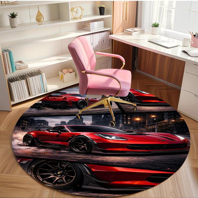 Chevrolet Corvette Print Round Rug, Washable Floor Carpet, For Entryway Dorm Laundry Room Office Study, Home Decor Birthday Christmas Gift