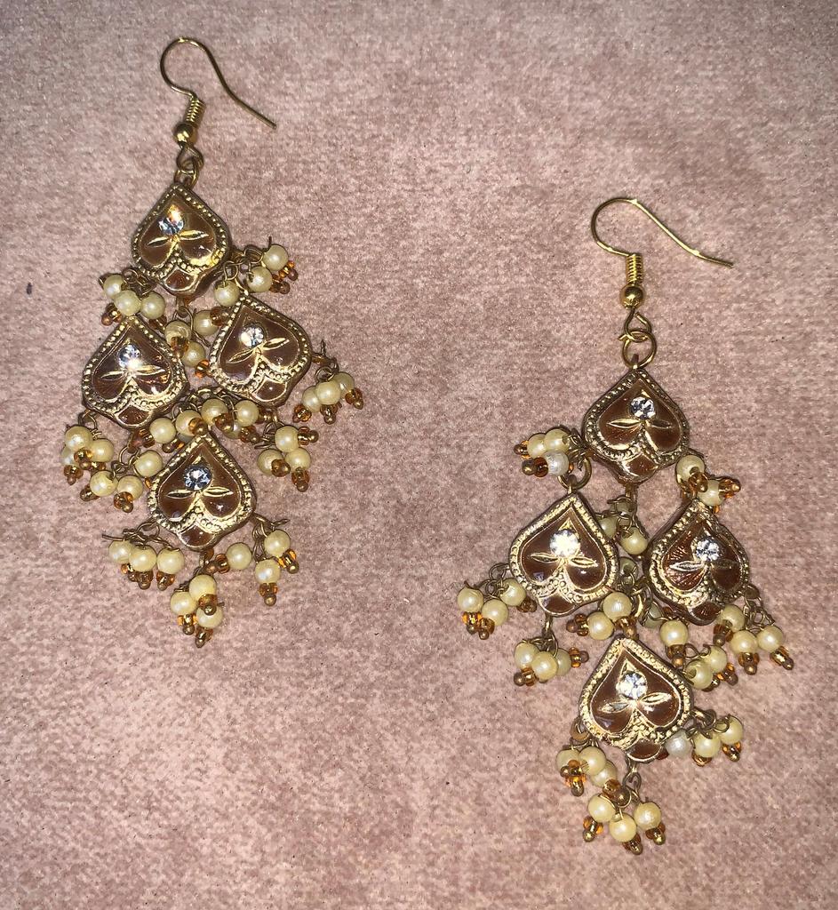 Indian Handmade Drop Earrings Gold Finish Beads Lacquer Kundan Jewelry