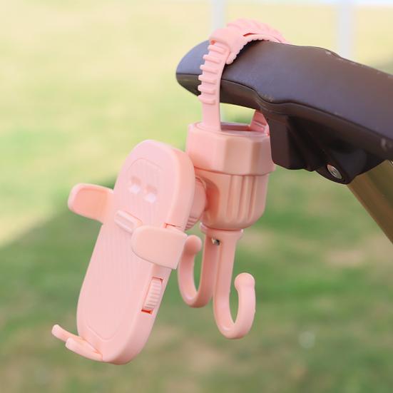 Stroller Hook Phone Stand Organizer 360 Degree Rotation Storage Hook Dual Function Stroller Phone Holder for Shopping Bags Bike Black