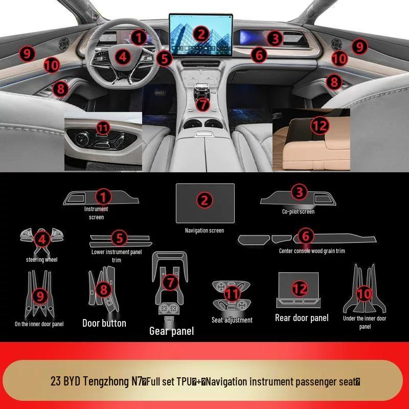 Denza N7/N8 Interior Protective Film for Console, Dashboard, Navigation, and Gear Shift - TPU High.