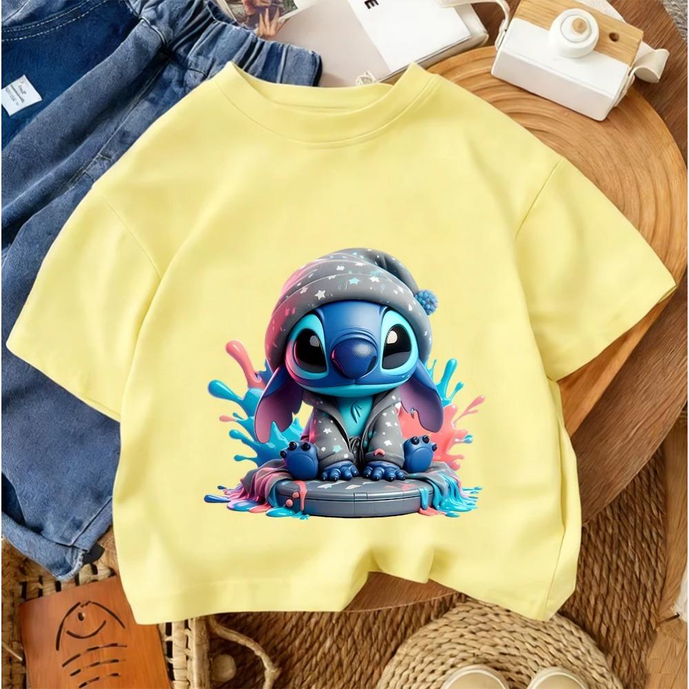 Popular Cartoon Children Tee Stitch Street Fashion For Boys Girls Summer Lightweight Casual Wear 3-14Y