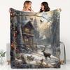 1pc Winter Forest Cabin & Wildlife Throw Blanket - Perfect Christmas & Winter Holiday Decor, Ideal Small Gift for Nature Lovers
