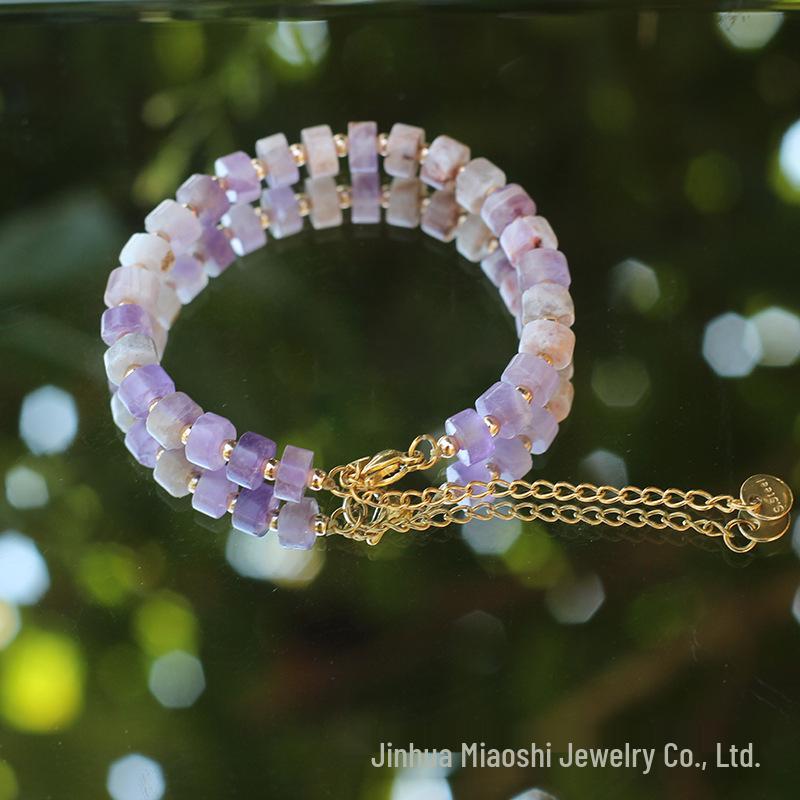 Bransoletka z kryształu ametystu - Damska, regulowana, ze stali nierdzewnej, z zapięciem typu homar