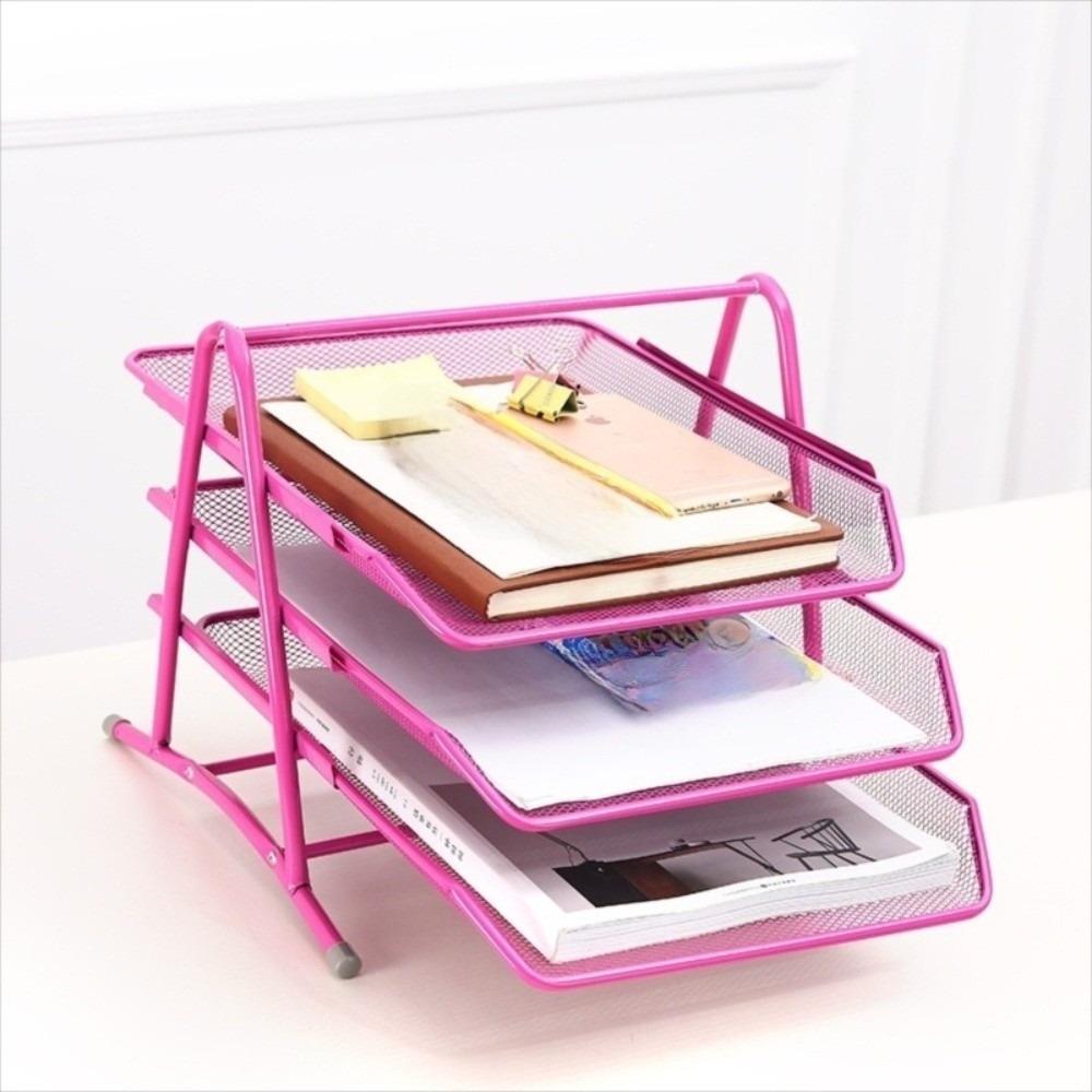 Metal Three-layer File Rack Wire Mesh Desktop Document Rack Durable Desktop Data Tray  Countertop