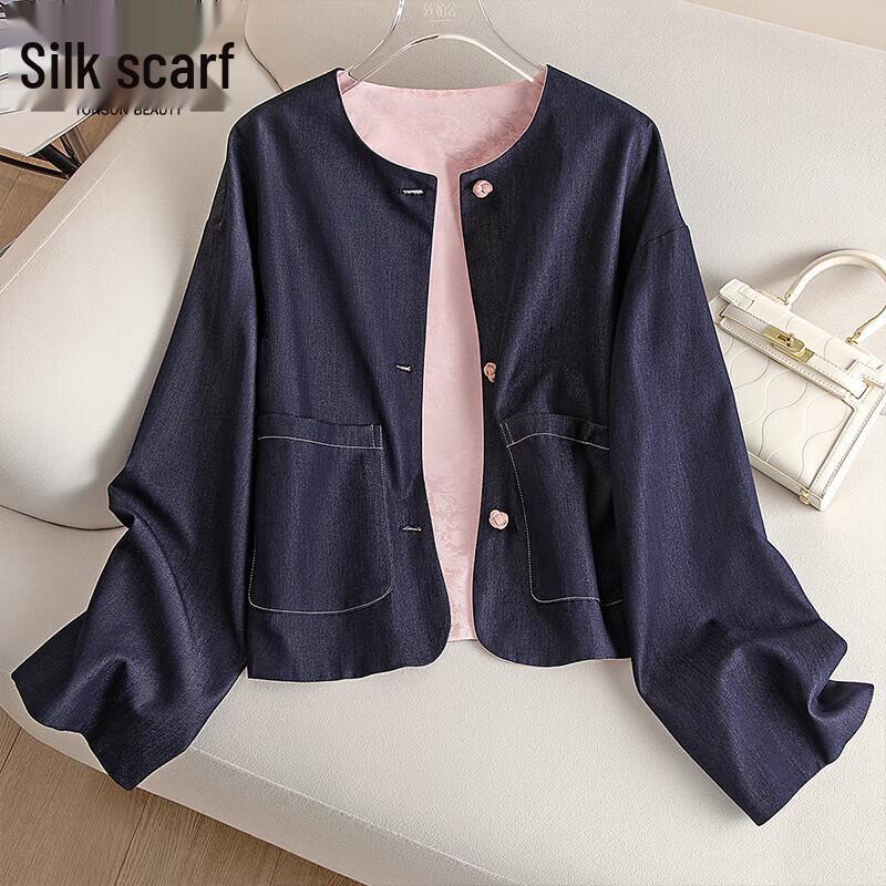 Women s Minimalist Round Neck Single-Breasted Jacket M