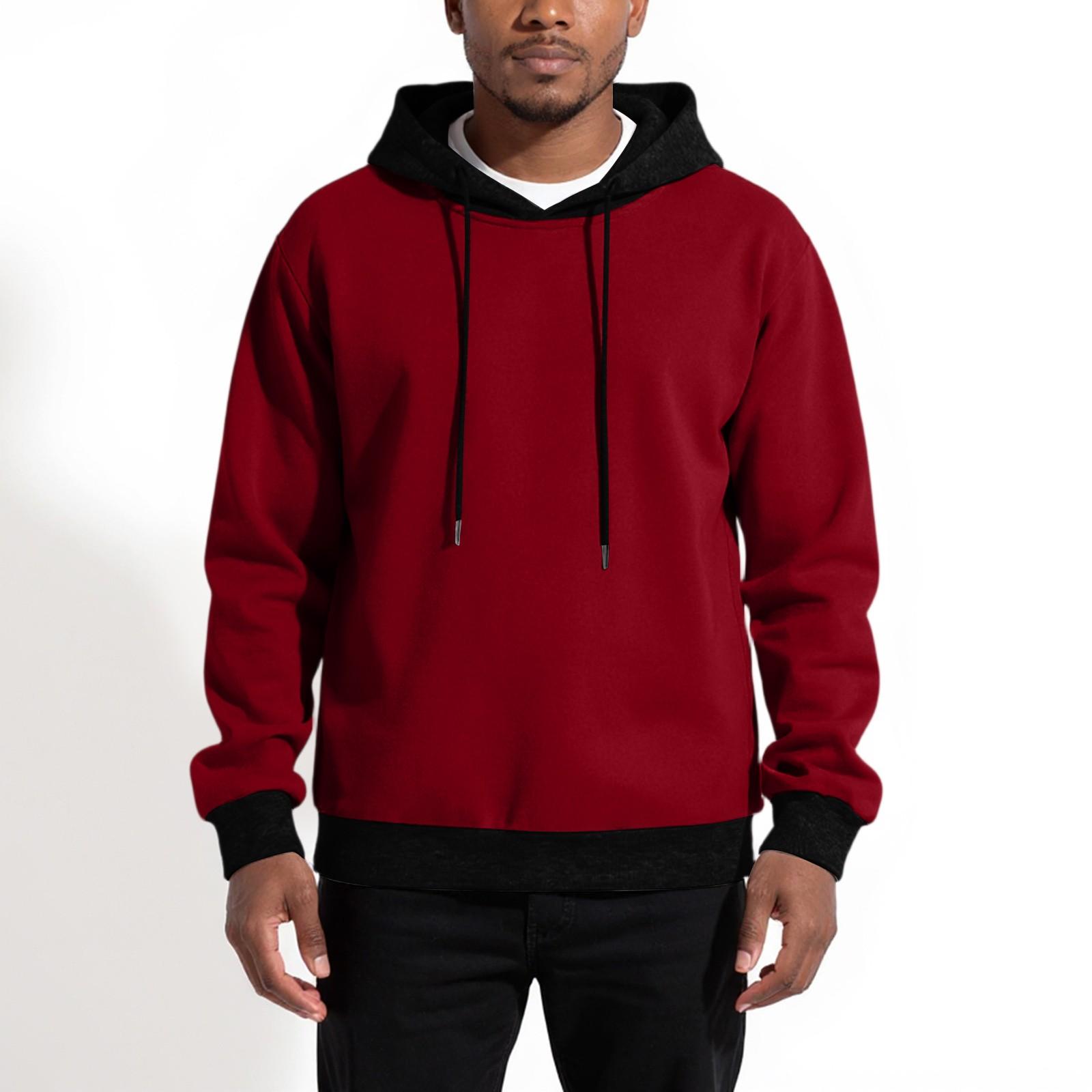 

Мужская толстовка с капюшоном, толстовка контрастного цвета, спортивная повседневная куртка M винный