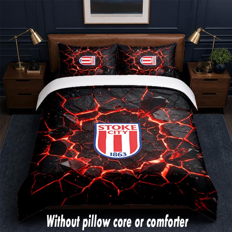 Stoke City Football Design Bed Bedding Set 1 Duvet Cover + 2 Pillowcases Soft Breathable Household Bed Linens