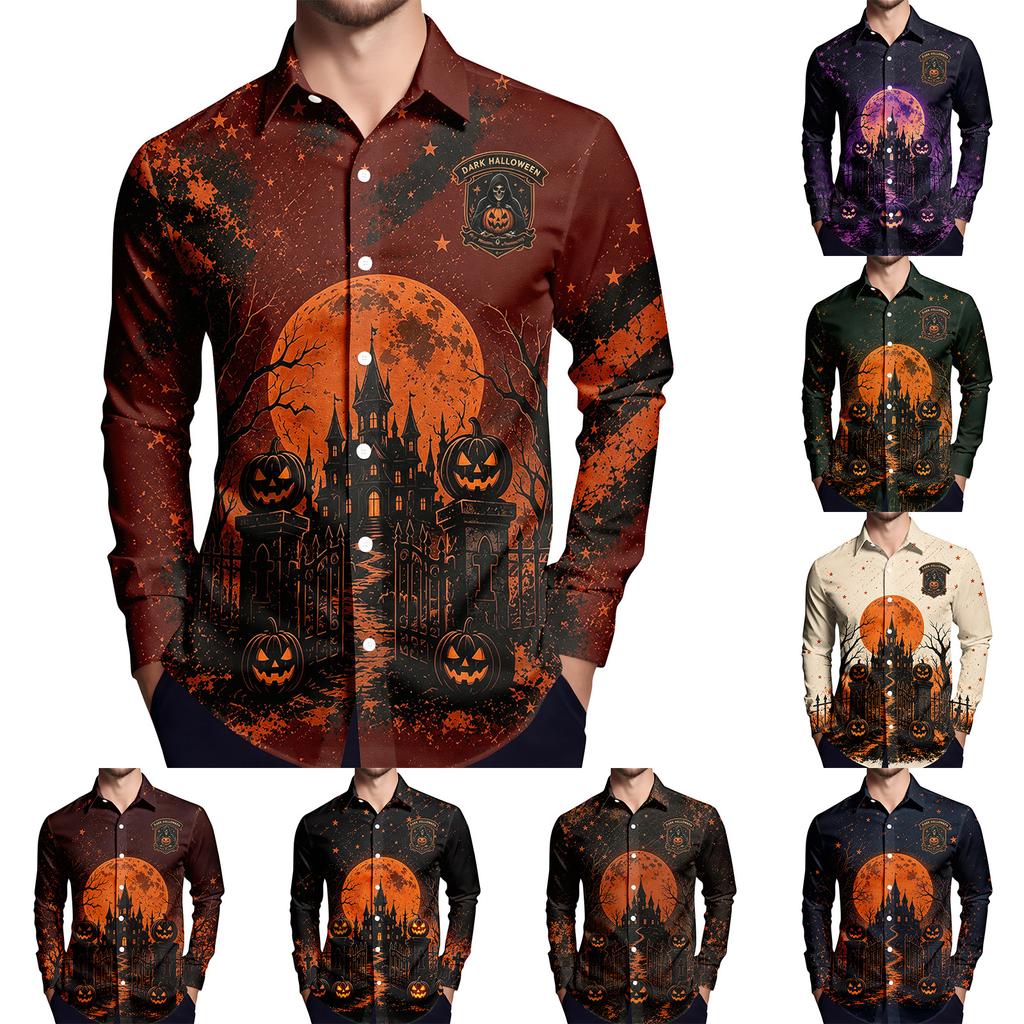 Men's Long Sleeve Button Down Shirt Halloween Print Casual Party Wear