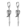 Unique Design Fashion Feather Angel Wings Rivet Tassel Drop Earrings for Men, Hip Hop Rock Stainless Steel Ear Jewelry Gift