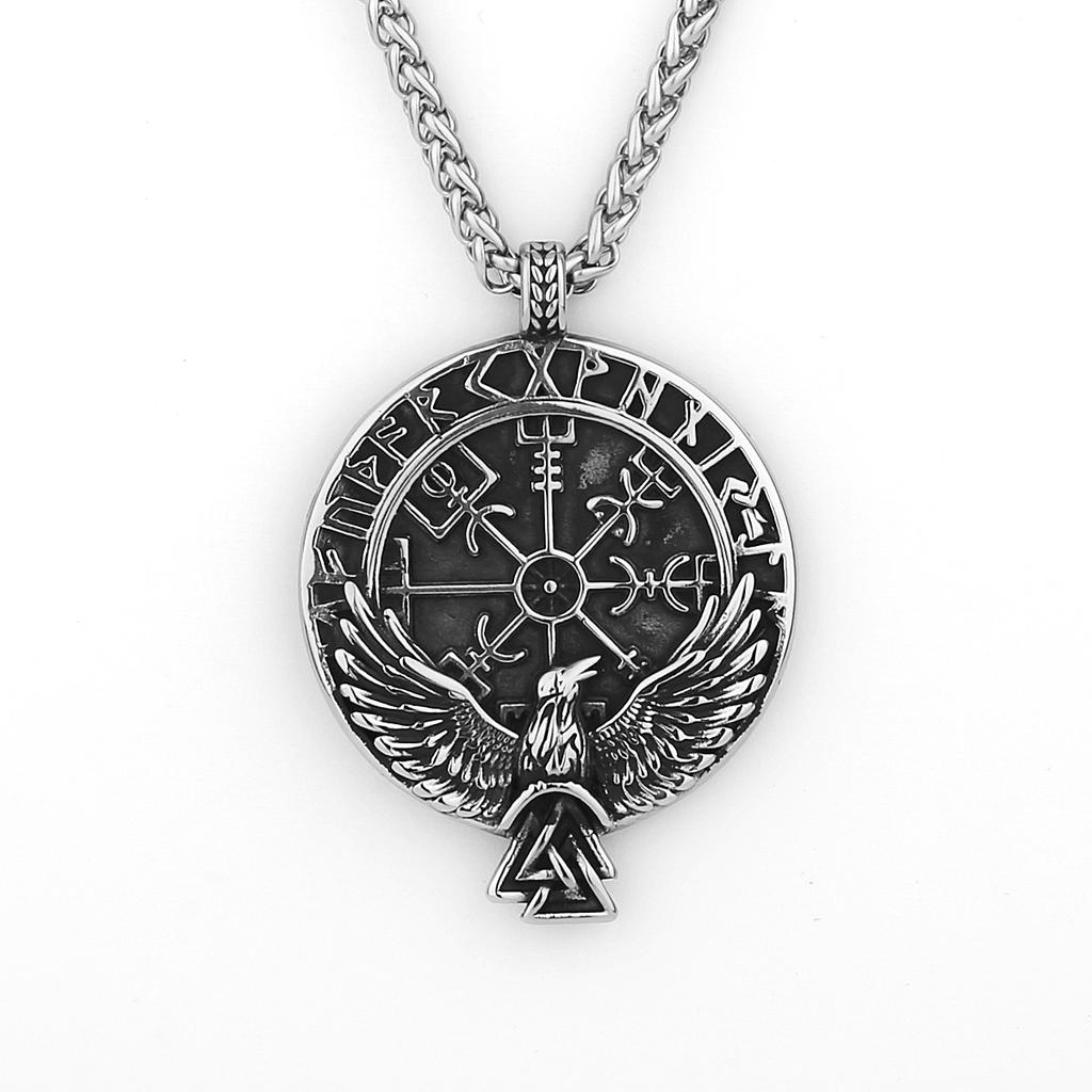 316L Stainless Steel Viking Rune Odin Crow Pendant Necklace For Men Nordic Vintage Jewelry Accessories