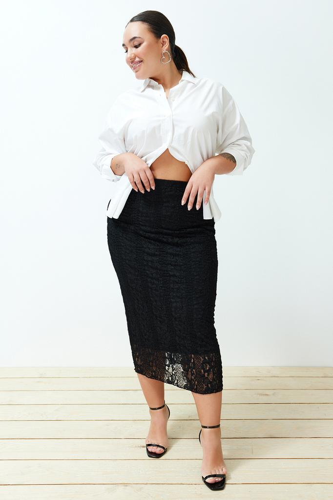 Women's Fashion New Plus Big Size Skirt Black Lace Midi Knitted Skirt