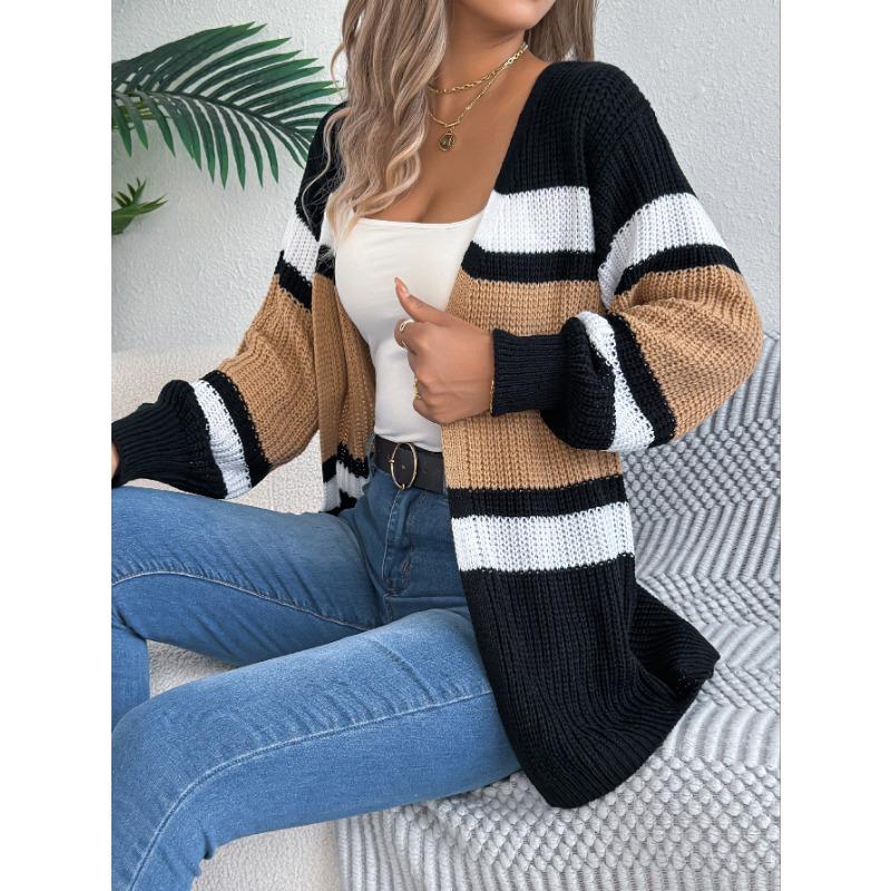 Women S Casual Striped Color Block Knit Cardigan Coat