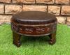 Wood Carved Sitting cushion Chakki Grinder Table- Furniture with cushion-Footstool Leather Cushion-Home Decor Style Carved Ottoman Low Stool