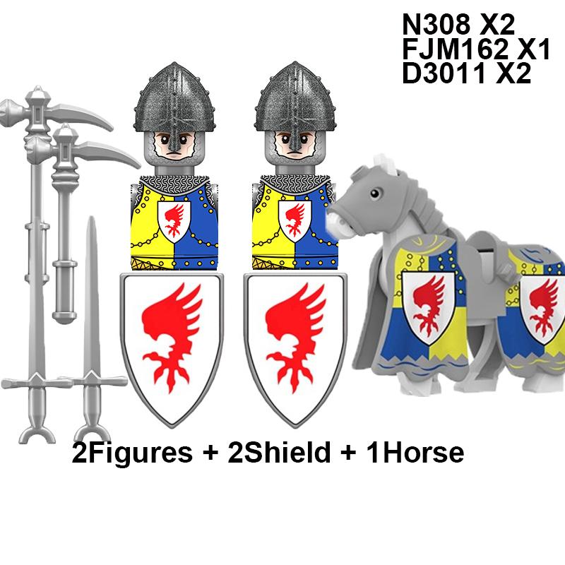 Military Building Blocks Medieval Solider Knights Equipments Mount War-Horse Wolf Flag Vests Shields Fiery Dragon Mini Brick Toy