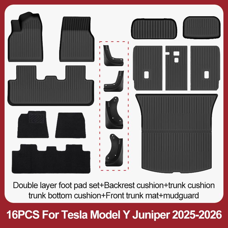 Car Floor Mats For 2026 2025 New Tesla Model Y Juniper All Weather TPE Floor Mat Cargo Liner Rear Trunk Mat Frunk Backrest Mats