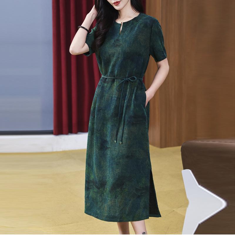 

Tie-dye fragrant cloud yarn dress women s dress silk loose and thin lace-up mulberry silk dress L фіолетовий