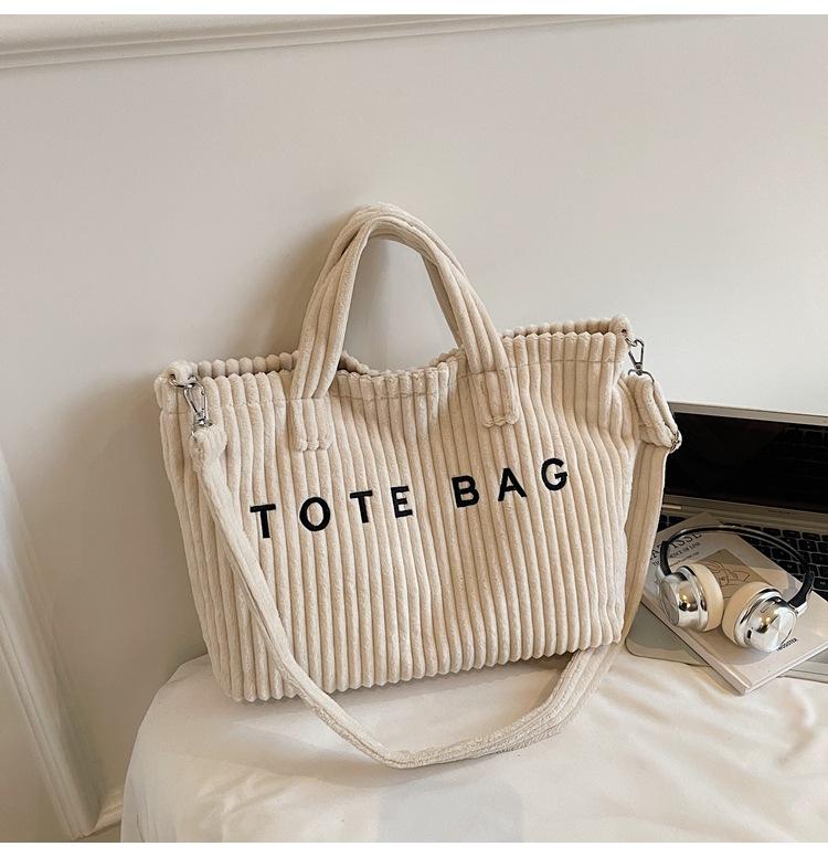 

Korean Lazy Wind Corduroy 2025 Autumn and Winter New Fashion Large Capacity Niche Design Versatile Shoulder Tote Bag білий