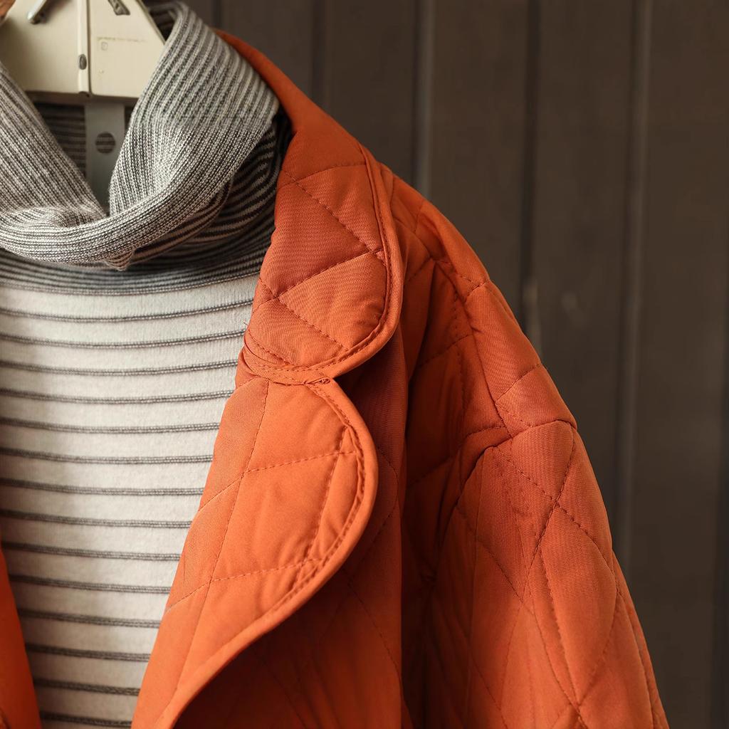 Pocket Solid Women Parkas Winter Orange Straight Warm Thicken Knee-Length Female Outwear Coats Tops