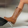 Western Cowboy Boots Men's Boots Winter Embroidery V-Mouth Knight Boots Square Head Medium Boots Women's