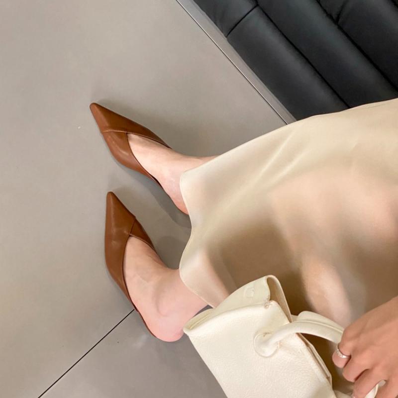 Fashion Summer Women's Mid-Heel Mules Fashion Pointed-Toe Slip-On Dress Slides Comfortable Slippers for Party and Casual Wear