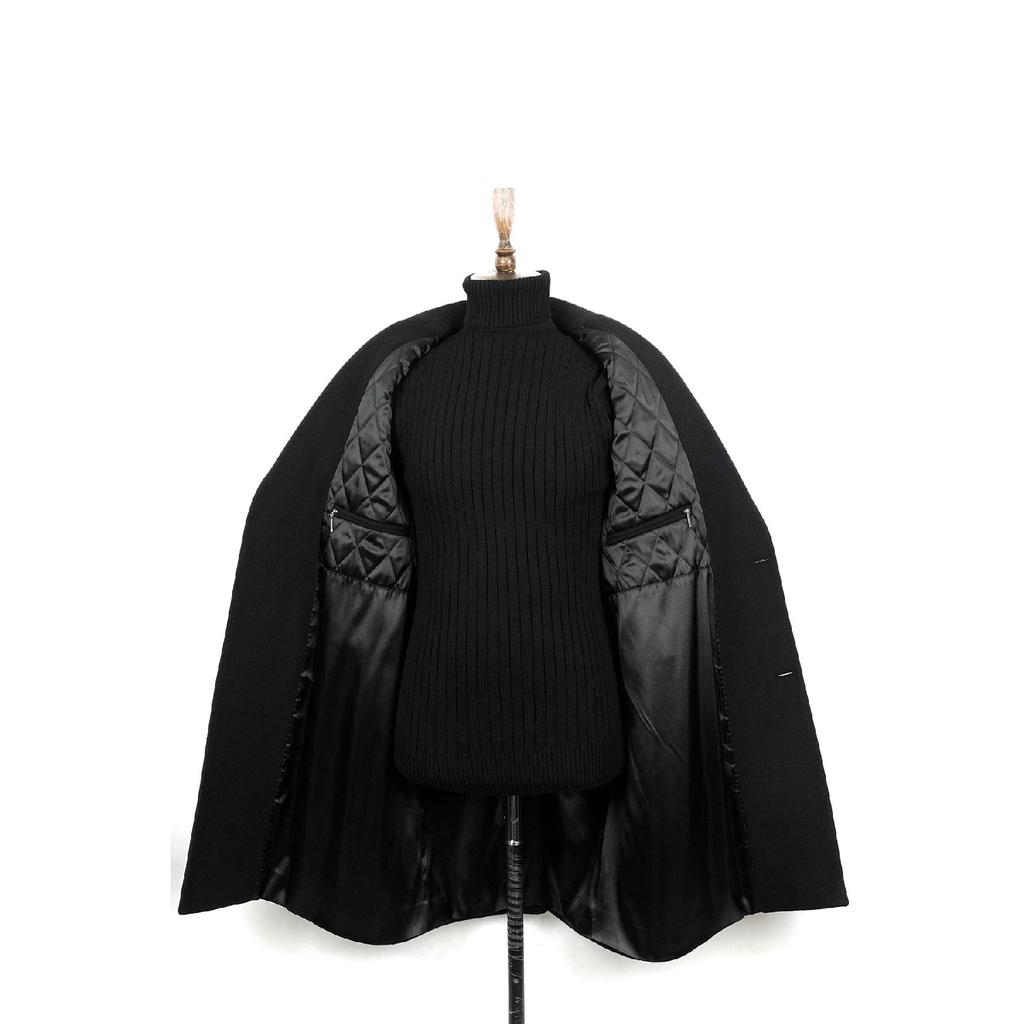 2834 Schwarzer zweireihiger Kurzmantel mit spitzem Kragen für Herren