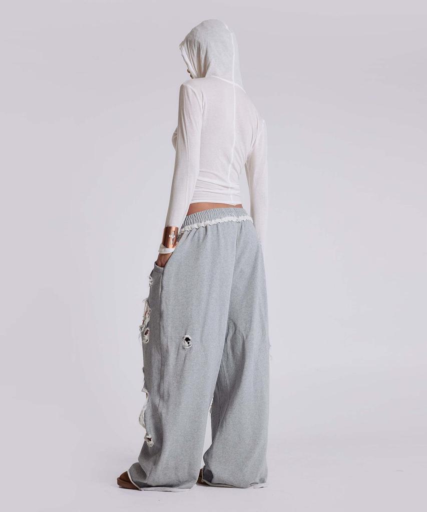 Jeidideuleondeon (U) Grey Marl Stars And Stripes Distressed Monster Jogger Grey
