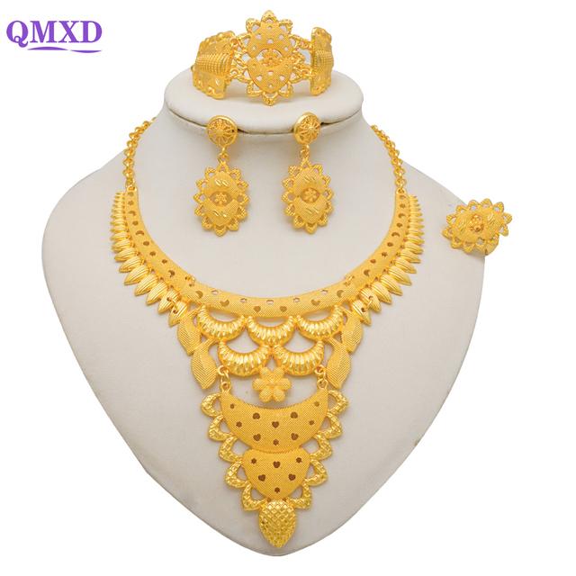 

Дубайские комплекты ювелирных украшений золотого цвета для женщин, индийские серьги и ожерелья, Нигерия, марокканские свадебные подарки
