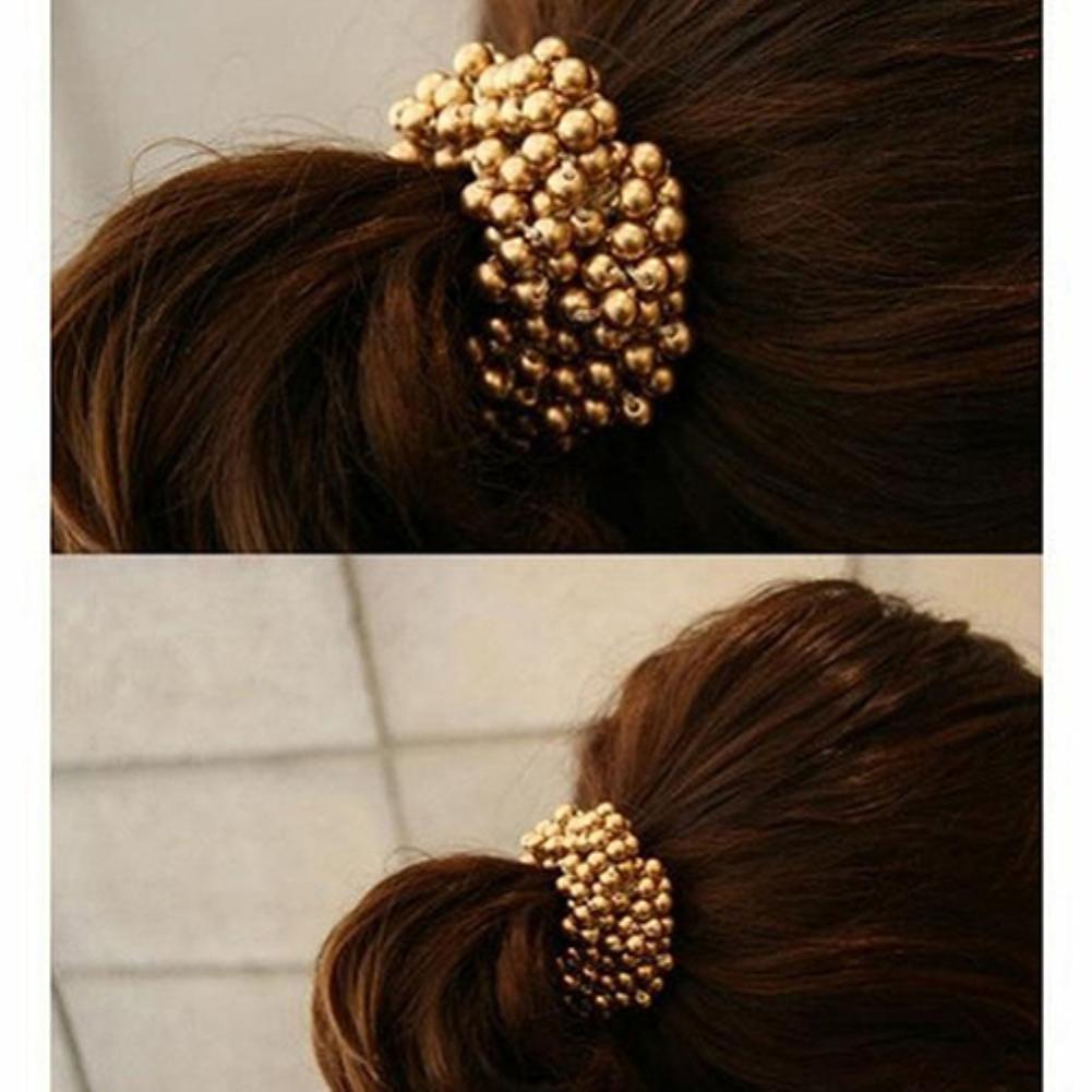 Dammode rep Scrunchie hästsvanshållare Faux Pearl Beads Elastiskt hårband