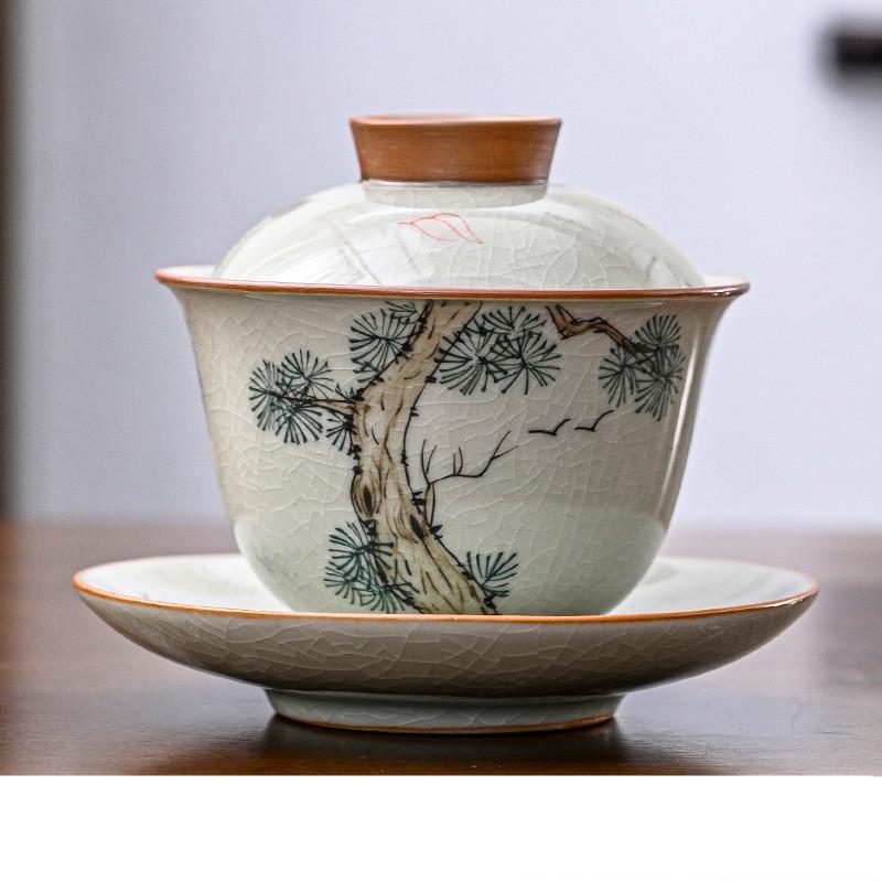 160ml Hand-painted Lotus Ceramic Tea Tureen Covered Bowl Handmade Porcelain Gaiwan Teacup Household Tea Bowl Chinese Teaware