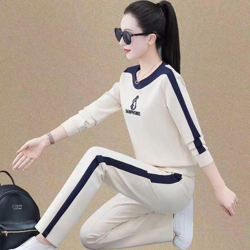 

Женский повседневный костюм-двойка 2025: Свитшот с круглым вырезом и длинными рукавами и свободные брюки для весны/осени, доступен большой размер. 3XL