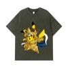275 GSM Gewaschene T-Shirts 100% Baumwolle Pokemon V25 Pikachu Leo Print Unisex Schweres Baumwoll-T-Shirt