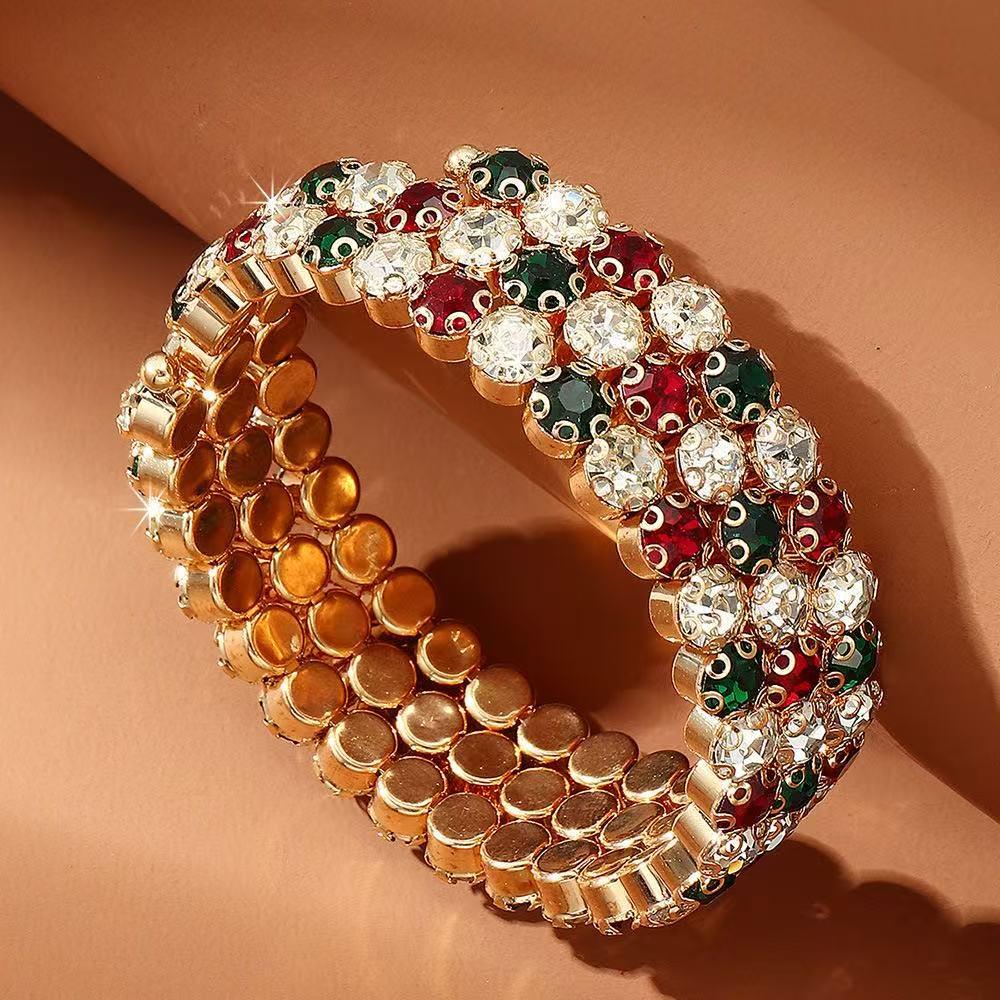 European & American Style Pearl & Diamond Elastic Open Bangle Bracelet