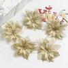 1bag 5pcs Christmas Decorations Glitter Polyester  Artificial Christmas Flowers for Christmas Tree Ornament Party Wreath Decor