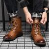 Jumpmore Fashion Trend Leather Men Boots Autumn Winter Retro Ankle Boots Lace Up Casual Shoes For Men Wear Resistant Size38 -48