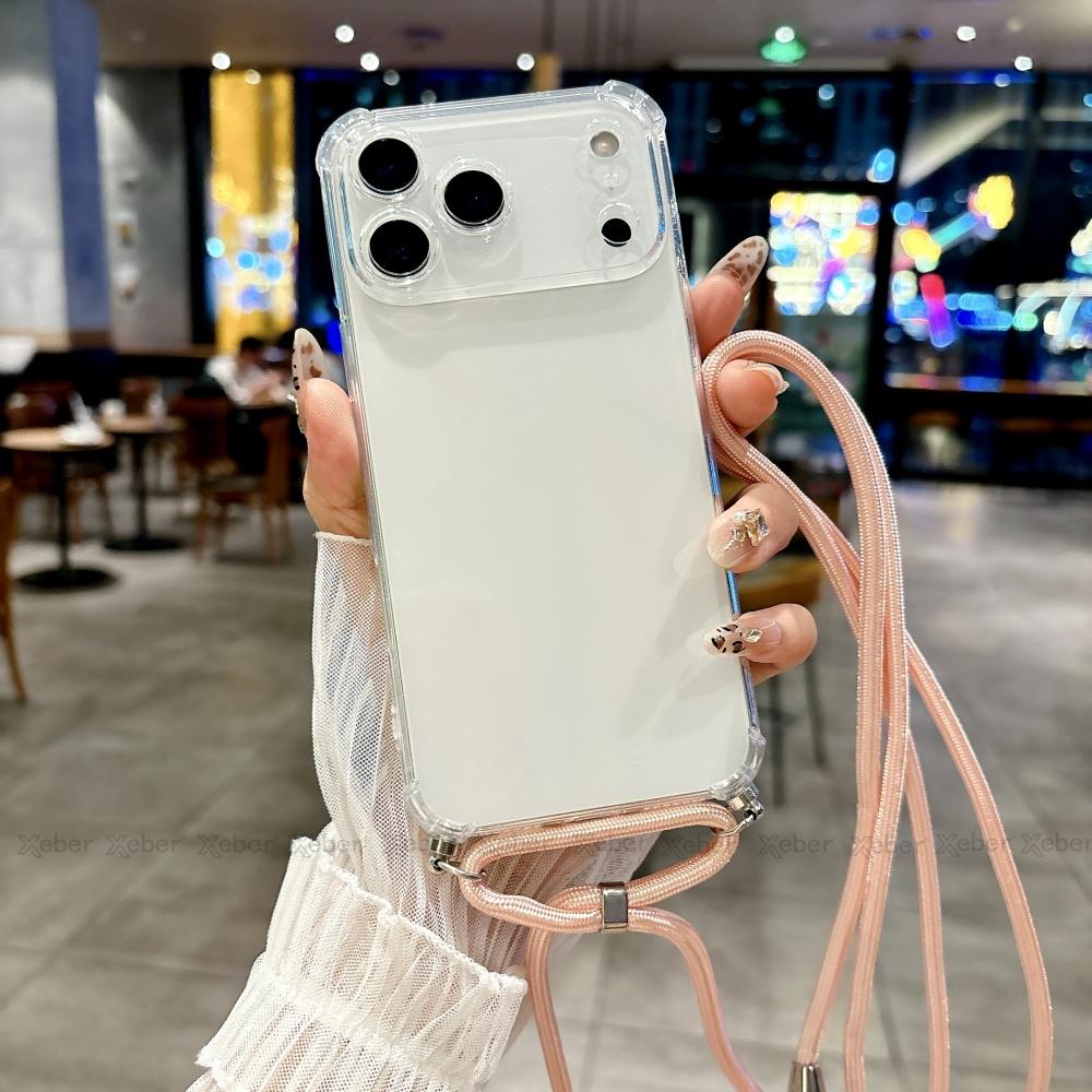 Shockproof Clear Soft Bumper Case For For Iphone 17 16 1 14 Pro Max Plus Crossbody Lanyard Necklace Strap Cord Nylon Rope Cover