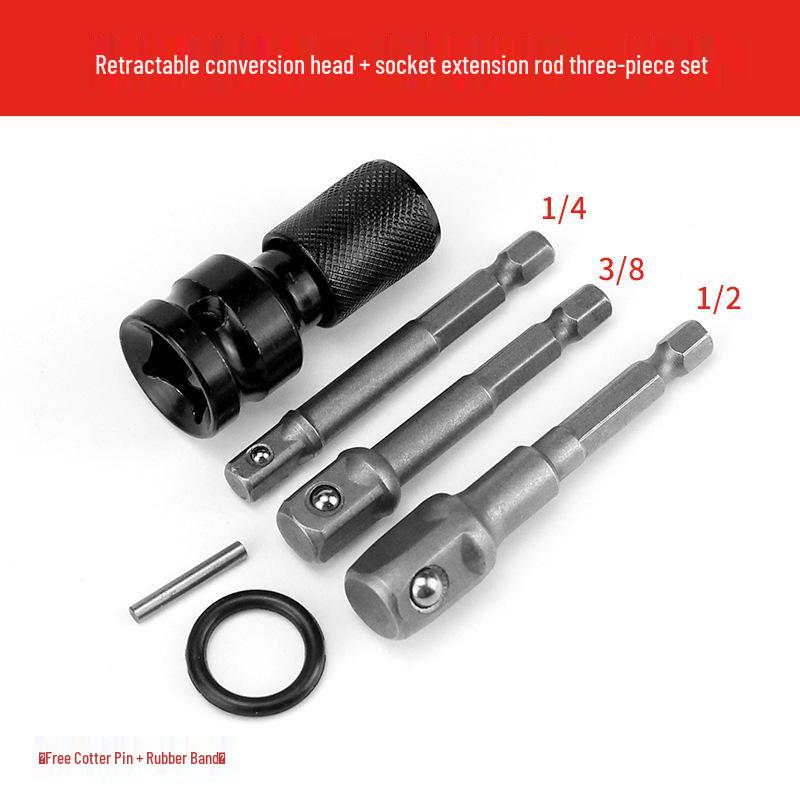 Electric to Air Impact Wrench Converter: 1/2" to 1/4" Hex Bit Adapter with Telescopic Spring Sleeve.