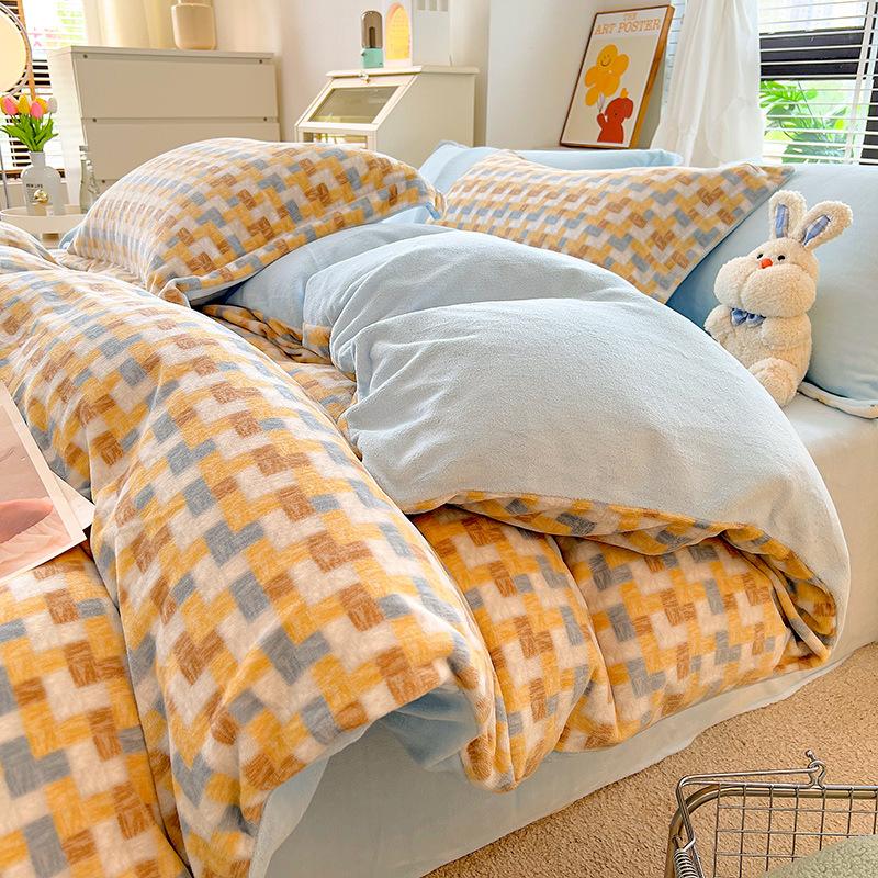 Ins Verdickter Milchsamt Vierteiliges Set Warmer Korallensamt Tagesdecke Bettbezug Flanellbettwäsche