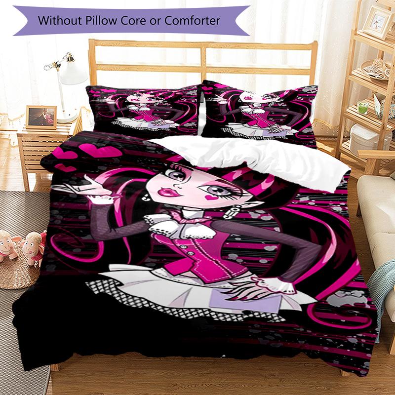 3pcs Monster High Bedding Set Duvet Cover Closure Includes 1 Duvet Cover & 2 Pillowcases, Soft and Comfortable for All Seasons.