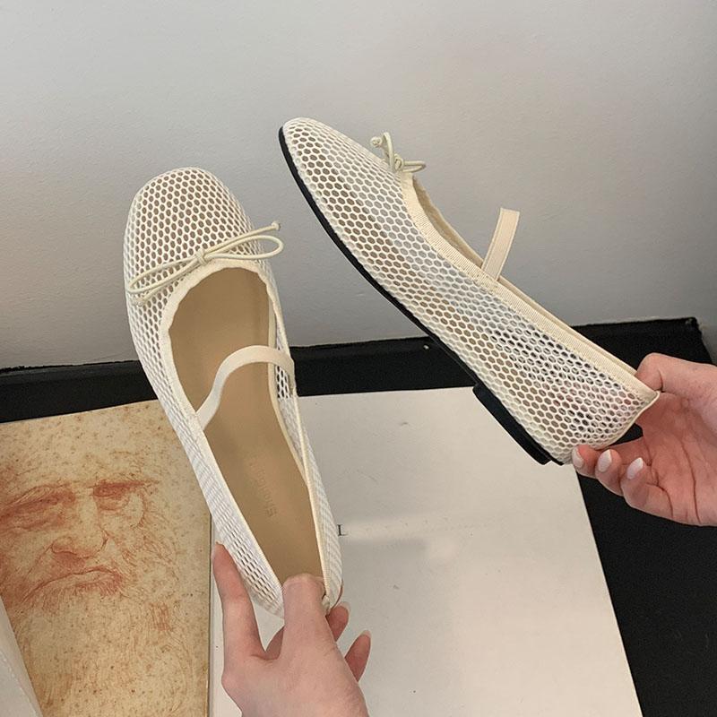 Fashion Pink Fashion Mesh Breathable Ladies Flats Mary Janes Shoes Female Shallow Footwear Butterfly-Knot Women Ballet Flats Shoes